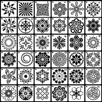 36 PCS Reusable Mandala Stencils for Painting Rocks Wood Canvas Fabric Glass Pottery Art Projects - color: Mandala