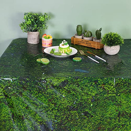 durony 2 Pieces Green Moss Pattern Plastic Tablecloth Green Leaves Tablecloth Waterproof Party Table Cover for Plants Nature Themed Party Table Decor, 108 x 54 Inch - style: Green Moss