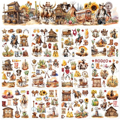 BBTO 12 Sheets Rub on Transfers for Crafts Wood Furniture DIY, 5.5" x 5.7" - style: Cowboy