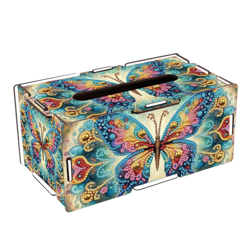 LSQFS DIY Diamond Art Wooden Tissue Box Kit,Butterfly,Perfect Handmade Gift - color: Butterfly 1