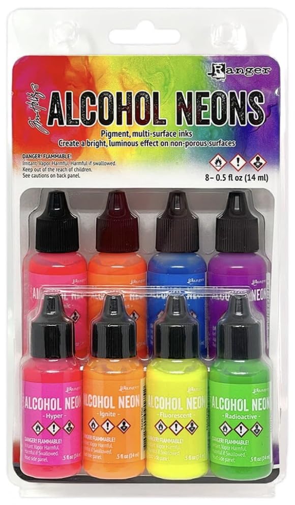 Tim Holtz Alcohol Neons, 8-Pack Ink Set with 0.5 fl oz Blending Solution