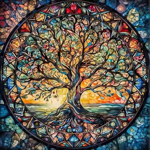 GEMOUJ Paint by Numbers Kits for Adult, Tree of Life Paint by Numbers Kit for Adults Beginners, DIY Tree Acrylic Painting on Canvas for Adult, Home Wall Decor 16 x 16 inch - color: GM01