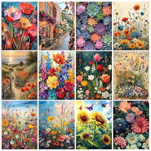 GREENCRUISE 12PCS Diamond Painting Kits for Adults Bulk, 5D Diamond Art Kits for Beginners, DIY Full Drill Paint Camping Craft Projects Party Pack, Home Wall Decor 12 x 16 Inch TYPE4 - color: TYPE4