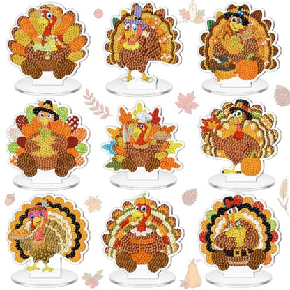 Kosiz 9 Pcs Turkey Diamond Painting Tabletop Decor Fall Diamond Art Kits - style: Turkey