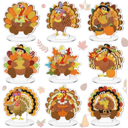 Kosiz 9 Pcs Turkey Diamond Painting Tabletop Decor Fall Diamond Art Kits - style: Turkey