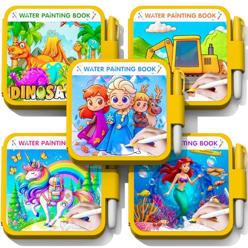 ZHOC 5 Pack Reusable Water Coloring Book for Toddlers, Water Doodle Book Toys, Paint with Water Books, Mess-Free Coloring Book, Portable Educational Doodle Drawing Toy, Educational Learning Kits Gifts - color: 5 Themes