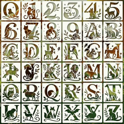 Letter Stencils for Crafts Reusable 36Pcs Number Stencils(5.1X5.1 in) - color: Animal Letter