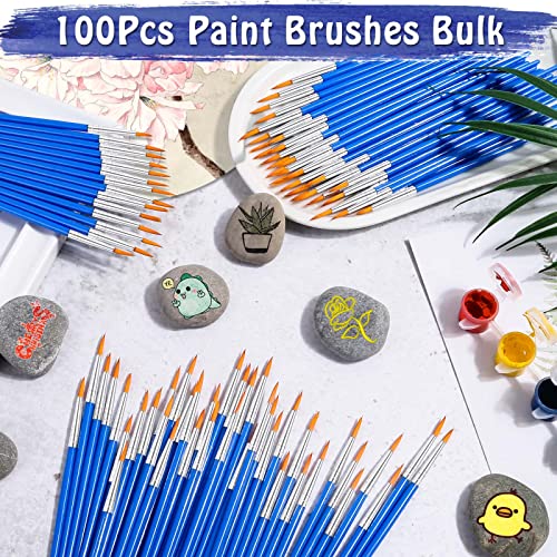 anezus 100Pcs Paint Brushes Bulk Small, for Kids Fine Set Detail Classroom Model Canvas Face Nail Art Acrylic Watercolor Craft Supplies, Blue - style: Fine Paint Brushes