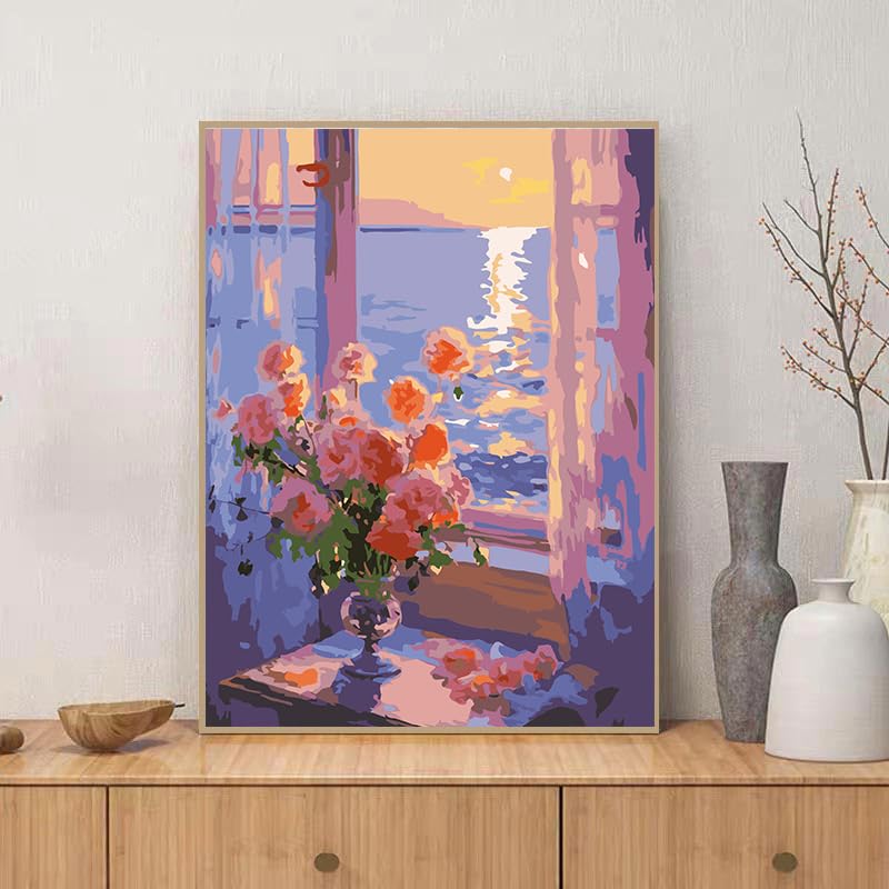 ZRIZQ Paint by Numbers Kit for Adults Beginner,Flowers Landscapes,16x20 | Full set with wooden brushes,rolled canvas,rich paints.Calming activity.Beginner friendly.Just open and paint. - color: 16"X20"Rolled Canvas-Flowers 2