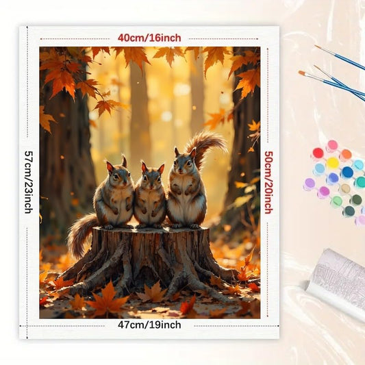 Animal Forest Paint by Numbers Kit for Adults - DIY Three Squirrels on Tree Stump Painting on Canvas 16x20 Inches, Acrylic Paint Set, Suitable for Beginners, Art for Home Decoration or Gifts - color: FM05065, size: 40×50cm Unframed