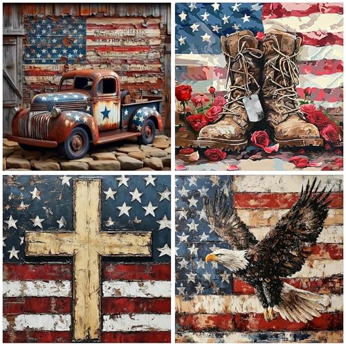 4 Pack Diamond Art Kits for Adults Funny Diamond Painting Kit for Beginner | 5D DIY Independence Diamond Dots Full Drill Crafts for Gem Art Dot Art for Adults Home Wall Decor for Teens 12x12 in - color: DP03182