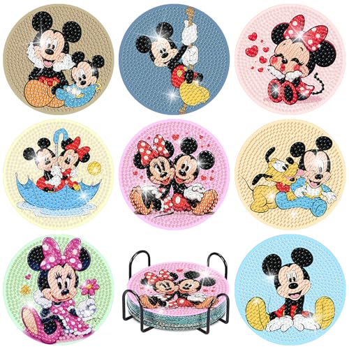 nekpiahu 8Pcs Cartoon Diamond Painting Coasters with Holder,DIY Cartoon Life Coaster Diamond Art Kits for Adults, Beginners Round Full Drill Diamond Art Craft Supplies - color: JXBD08