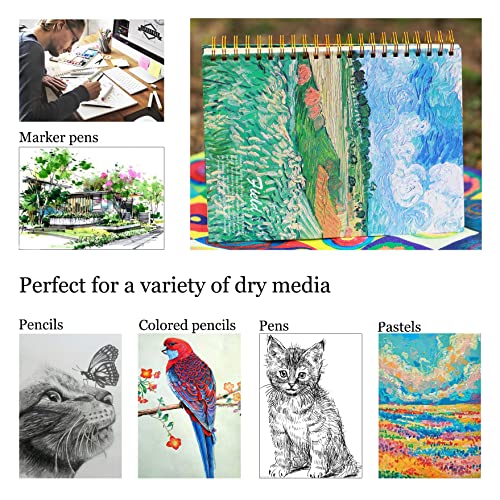 Van Gogh Aesthetic Art Mixed Media Sketchbook,A4 Spiral-Bound SketchbookMarker Paper Pad, 80 Pages of Premium 200 GSM Smooth Thick Paper, Mixed Media Sketch Book Drawing and Sketching for Kids Adults - color: Green Wheat Fields A4