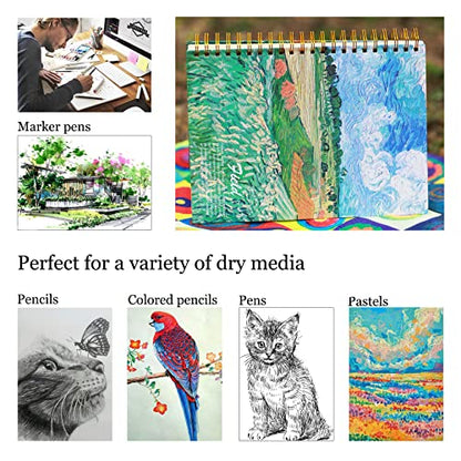 Van Gogh Aesthetic Art Mixed Media Sketchbook,A4 Spiral-Bound SketchbookMarker Paper Pad, 80 Pages of Premium 200 GSM Smooth Thick Paper, Mixed Media Sketch Book Drawing and Sketching for Kids Adults - color: Green Wheat Fields A4
