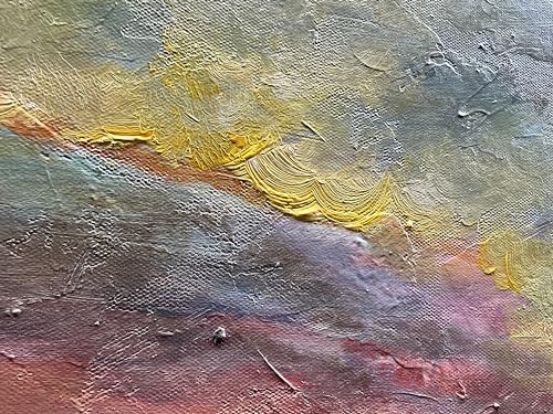Art Hand-Painted Sea Sunset Landscape Modern Abstract Oil Painting on Canvas Art Hall Bedroom Office Wall Decoration 24x48 Inches - color: Yi044