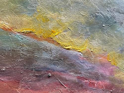 Art Hand-Painted Sea Sunset Landscape Modern Abstract Oil Painting on Canvas Art Hall Bedroom Office Wall Decoration 24x48 Inches - color: Yi044