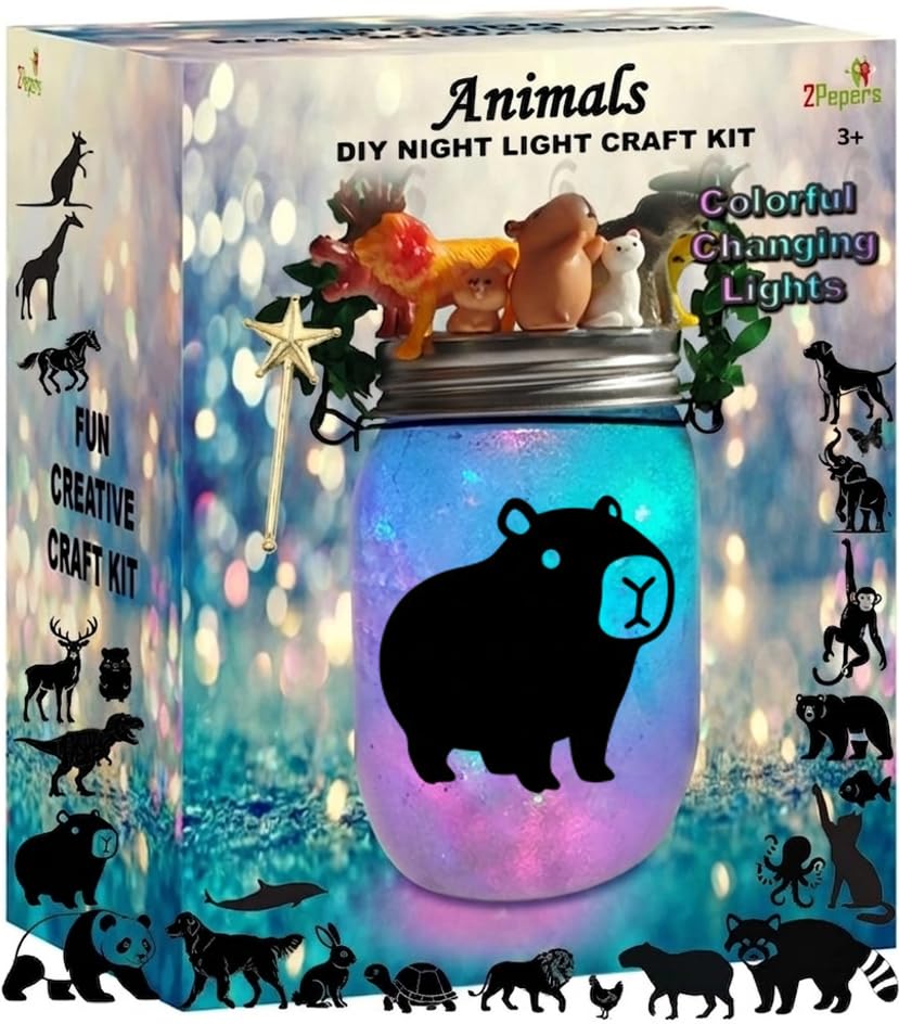 2Pepers DIY Animals Lantern Night Light Arts and Crafts for Kids Ages 3-12, Best Animal Gift for Boys & Girls, Make Your Own Birthday Present Toy Project - color: Turquoise- Animals