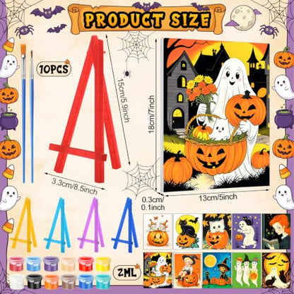 Blosssound 10 Set Halloween Pre Printed Canvas for Painting 5x7, Vintage | Sip and Paint Kit, Halloween Pre Drawn Outline Canvas with Wood Easels, Acrylic Paints, Beginner Friendly DIY Project - style: Vintage Halloween