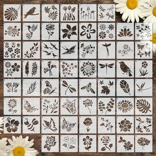 Marspark 72 Pcs Small Flowering Plants Stencils for Crafts Reusable, 3 Inch - style: Flowering Plants