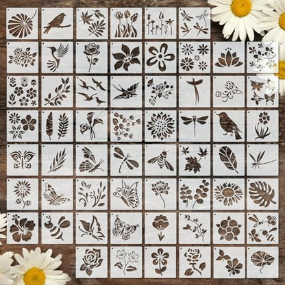 Marspark 72 Pcs Small Flowering Plants Stencils for Crafts Reusable, 3 Inch - style: Flowering Plants
