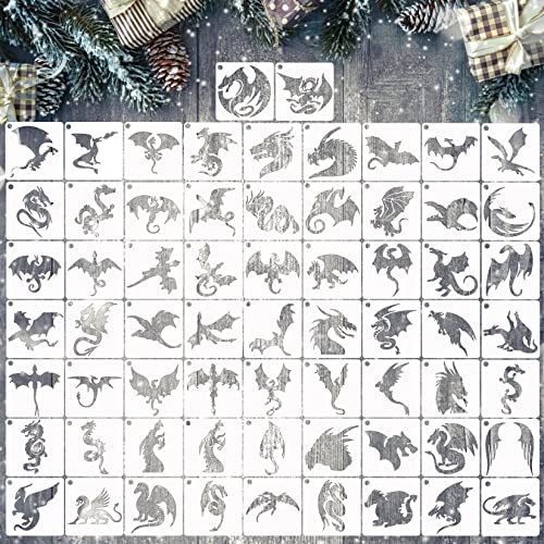 Small Stencils for Painting on Wood Burning Reusable, 3 Inch Reusable Stencil for Craft Ornament Paint Template Stencils for Wall Card Rock Wood Signs Coasters Canvas Home Decor (Dragon) - style: Dragon