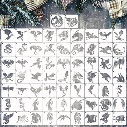 Small Stencils for Painting on Wood Burning Reusable, 3 Inch Reusable Stencil for Craft Ornament Paint Template Stencils for Wall Card Rock Wood Signs Coasters Canvas Home Decor (Dragon) - style: Dragon