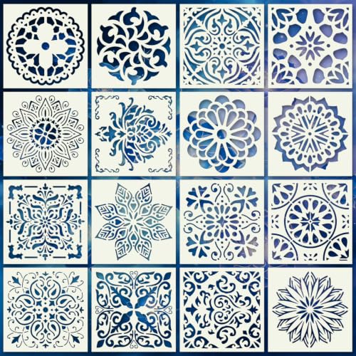 Mandala Stencils for Crafts Reusable 16Pcs Stencils(6X6 inch) | DIY Art Painting Stencil Furniture Decor Kit for Wood Embroidery Wall Silk Screen Journaling - color: Mandala 3
