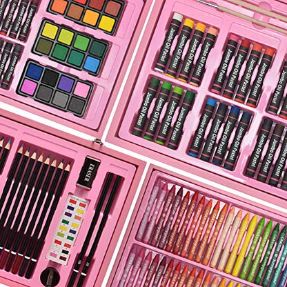 Sunnyglade 145 Piece Deluxe Art Set Wooden Art Box & Drawing Kit Pink - color: Pink