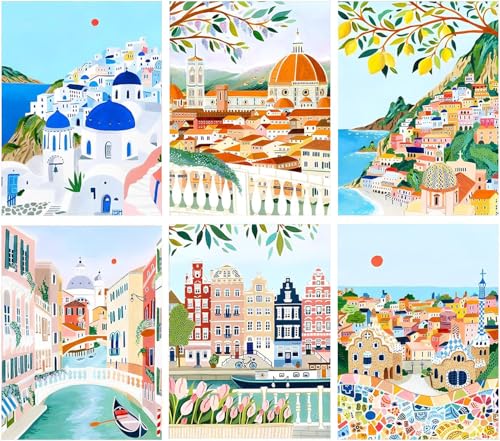 ARPADAMO 6 pack Aesthetic Diamond Art Kits for Adults,5D Landscape Diamond Painting DIY Diamond Art Diamond Painting Kits for Adult,Round Full Drill Diamonds, Diamond Art Kits for Home Decor-12x16inch - color: DP01631
