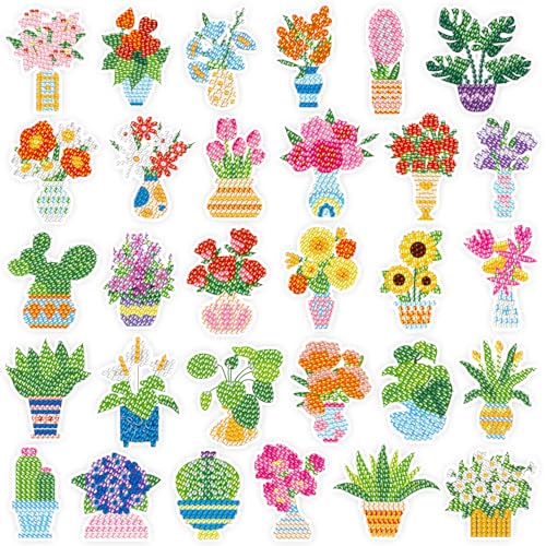 Labeol Diamond Art Kits for Kids Boys and Girls Ages 6-8-10-12 Easy to DIY Creative Diamond Art Sticker Craft by Numbers Kits for Kids and Adult Beginners (Potted Plant) - style: Potted Plant
