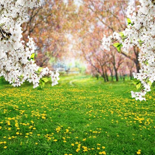 AOFOTO 6x6ft Spring Scenic Backdrop Sweet Flowers Photography Background Meadow Floral Blossoms Garden Florets Grassland Park Trees Kid Baby Portrait Photo Shoot Studio Props Video Wallpaper Drape - size: 6x6ft