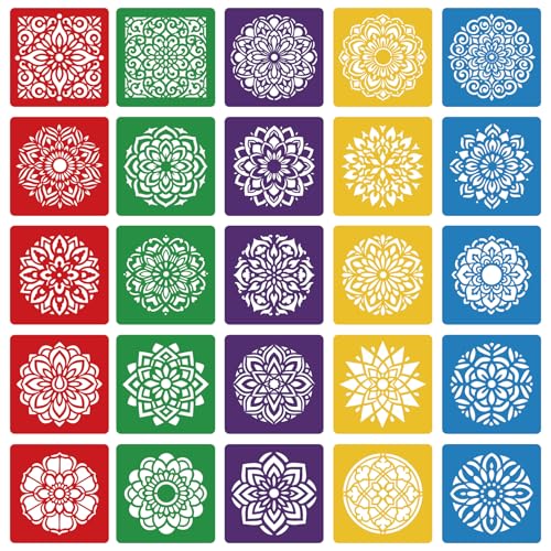 CUTHOLLOW Animals Fruit Plant Stencils, 24PCS 8-Inch Reusable Plastic | 24PCS 8-Inch Animals, Fruit & Plant Shapes, Reusable Washable Plastic, Painting, Crafts, Wall Art & Sidewalk Chalk - style: Mandala