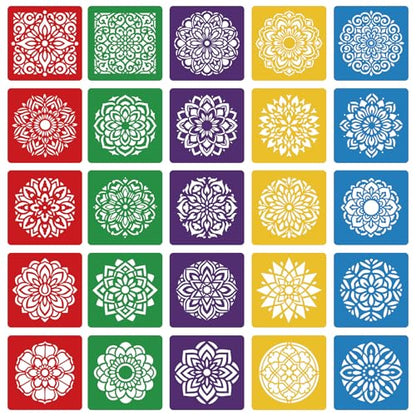 CUTHOLLOW Animals Fruit Plant Stencils, 24PCS 8-Inch Reusable Plastic | 24PCS 8-Inch Animals, Fruit & Plant Shapes, Reusable Washable Plastic, Painting, Crafts, Wall Art & Sidewalk Chalk - style: Mandala