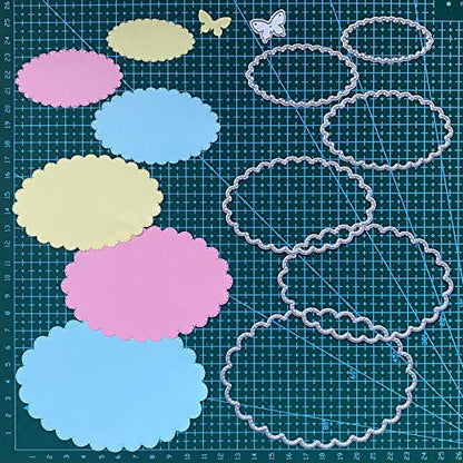 Cutting Dies Stencil Flower Round Square Rectangle Oval Ellipse Nested Stitched Frame Metal Mould for DIY Scrapbook Album Paper Card - style: Wavy edge dies set