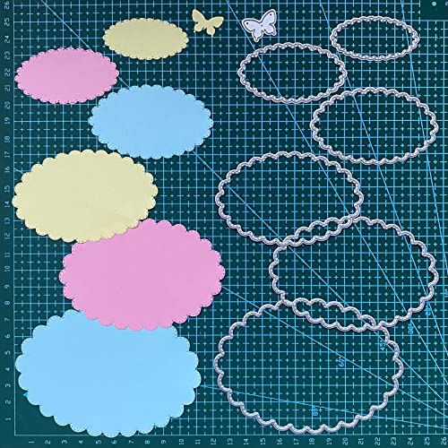 Cutting Dies Stencil Flower Round Square Rectangle Oval Ellipse Nested Stitched Frame Metal Mould for DIY Scrapbook Album Paper Card - style: Wavy edge dies set