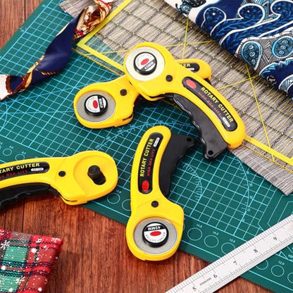Lothee 12 Set 45mm Rotary Cutter for Fabric, Ergonomic Handle Rolling Cutter with Safety Lock for Fabric, Sewing, Quilting, Cloth, Paper, Leather, Arts Crafts Dressmaking (Yellow) - color: Yellow