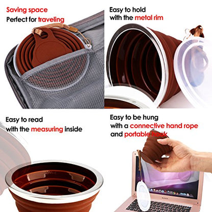 ME.FAN Silicone Collapsible Travel Cup - Silicone Folding Camping Cup with Lids - Expandable Drinking Cup Set - Portable, Graduated [9.22oz] - color: 4 Pack-Orange-Blue-Coffee-Purple