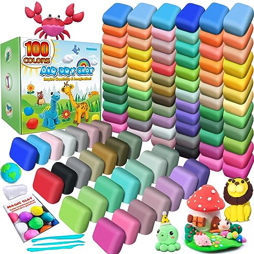 ESSENSON Air Dry Clay, 100 Colors | Modeling Clay for Kids, DIY Molding Magic Clay, Gift for Kids - color: 100 Colors