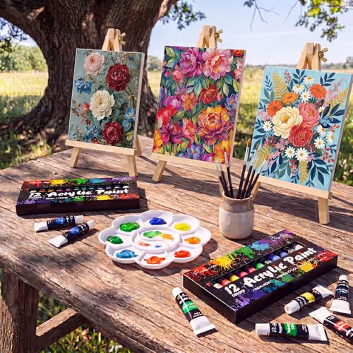 Cholemy 36 Pcs Paint and Sip Kit Gift for Adults 8''x10'',Summer Flowers | Pre Drawn Canvas, Painting DIY Afro Acrylic Painting Kit, Wood Easel Brushes, Date Night Bulk, Summer Halloween Party - style: Summer Flowers