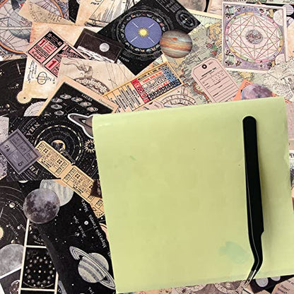 TIYPKE 200pcs Aesthetic Stickers - Vintage Scrapbook Stickers for Journaling, Bullet Journals, Scrapbooking, Space & Moon Themes