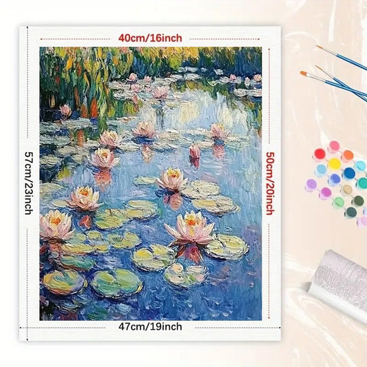 TAOPAOLAB Water Lily Garden Paint by Numbers Kit for Adults - DIY Monet-Inspired Water Lilies Painting on Canvas 16x20 Inches, Acrylic Paint Set, Suitable for Beginners, for Home Decoration/Gifts - color: TCXY04875, size: 40×50cm Unframed
