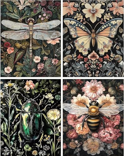 ARPADAMO 4 Pack Diamond Art Kits for Adults,Dragonfly, bee, Beetle, Butterfly Diamond Art Animal Diamond Painting Art Kit for Adult,Round Full Drill Diamonds, Diamond Art Kit for Home Decor-12x16inch - color: DP01791