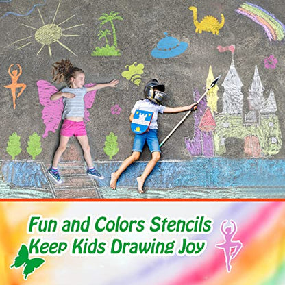 20 Pcs Stencils for Kids Stencil for Painting 8" Chalk Stencils Kids Style | Large Reusable Shape Template with 5 Pcs Scratch Paper, Sidewalk Chalk Stencil Ideal for Kids Outside Crafts Painting Drawing