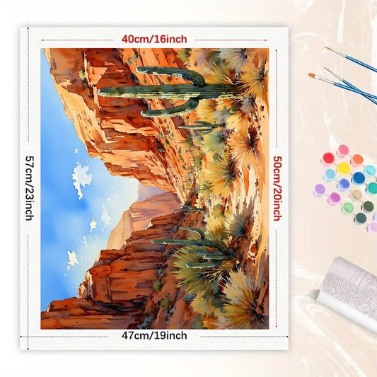 Southwest Landscape Paint by Numbers Kit for Adults - DIY Sunny Desert Canyon with Cactus Painting on Canvas 16x20 Inches, Acrylic Paint Set, Suitable for Beginners, Art for Home Decoration - color: TCXY05423, size: 16X20IN Folded
