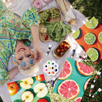 Cholemy 36 Pcs Paint and Sip Kit Gift for Adults 8''x10'',Colorful Fruits | Pre Drawn Canvas, Painting DIY Afro Acrylic Painting Kit, Wood Easel Brushes, Date Night Bulk, Summer Halloween Party - style: Colorful Fruits