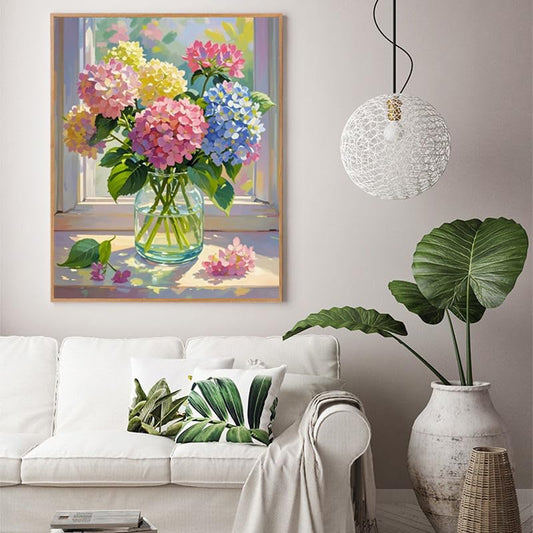 AECIY Paint by Numbers for Adults Beginners Hydrangea Flowers DIY Paint by Numbers Kits for Beginners Flowers Acrylic Painting by Numbers Home Decor House Art Plant DIY Canvas Painting 20x16In - color: P0006