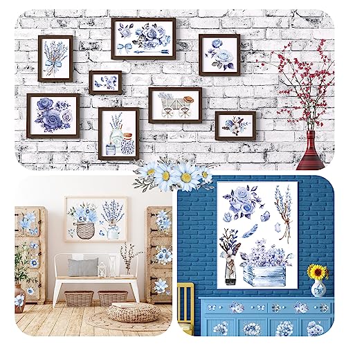 BBTO 12 Sheets Rub on Transfers for Crafts Wood Furniture DIY, 5.5" x 5.7" - style: Vivid Flower