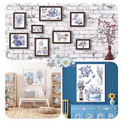 BBTO 12 Sheets Rub on Transfers for Crafts Wood Furniture DIY, 5.5" x 5.7" - style: Vivid Flower