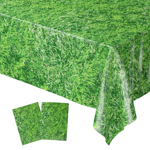 Blue Orchards Grass Table Covers (Pack of 2) - 54"x108" XL - Plastic Disposable Rectangle Tablecloth, Waterproof Green Field Sports Theme Decorations, Golf Football Lawn Mower Birthday Party Supplies - color: Grass (Pack of 2)