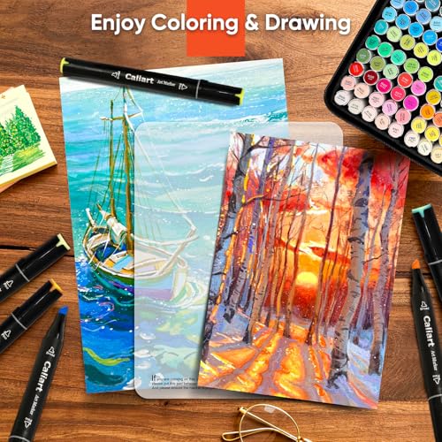 Caliart 100 Colors Alcohol Markers Dual Tip Art Markers for Adult Coloring | Fine & Chisel Tip Permanent Sketch Pens with Storage Case & Bleed-prevention Sheet for Beginners Artists Drawing Illustration - color: Black, size: 1 Count (Pack of 100)